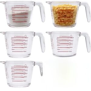 Clear Glass Measuring Cup Set Of 5 with text Measurements 16oz‎
